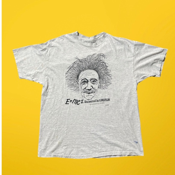 Vintage Einstein T Shirt E=mc2 Discovered by God Novelty Graphic Tee - Picture 1 of 6